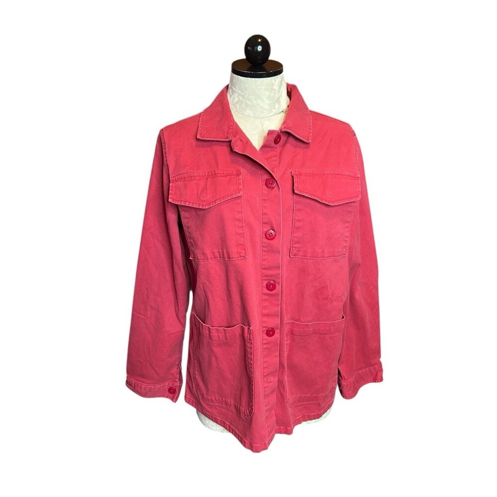 Sanctuary Utility Safari Long Sleeve Button Down Jacket Women's Sz L Cherry Red